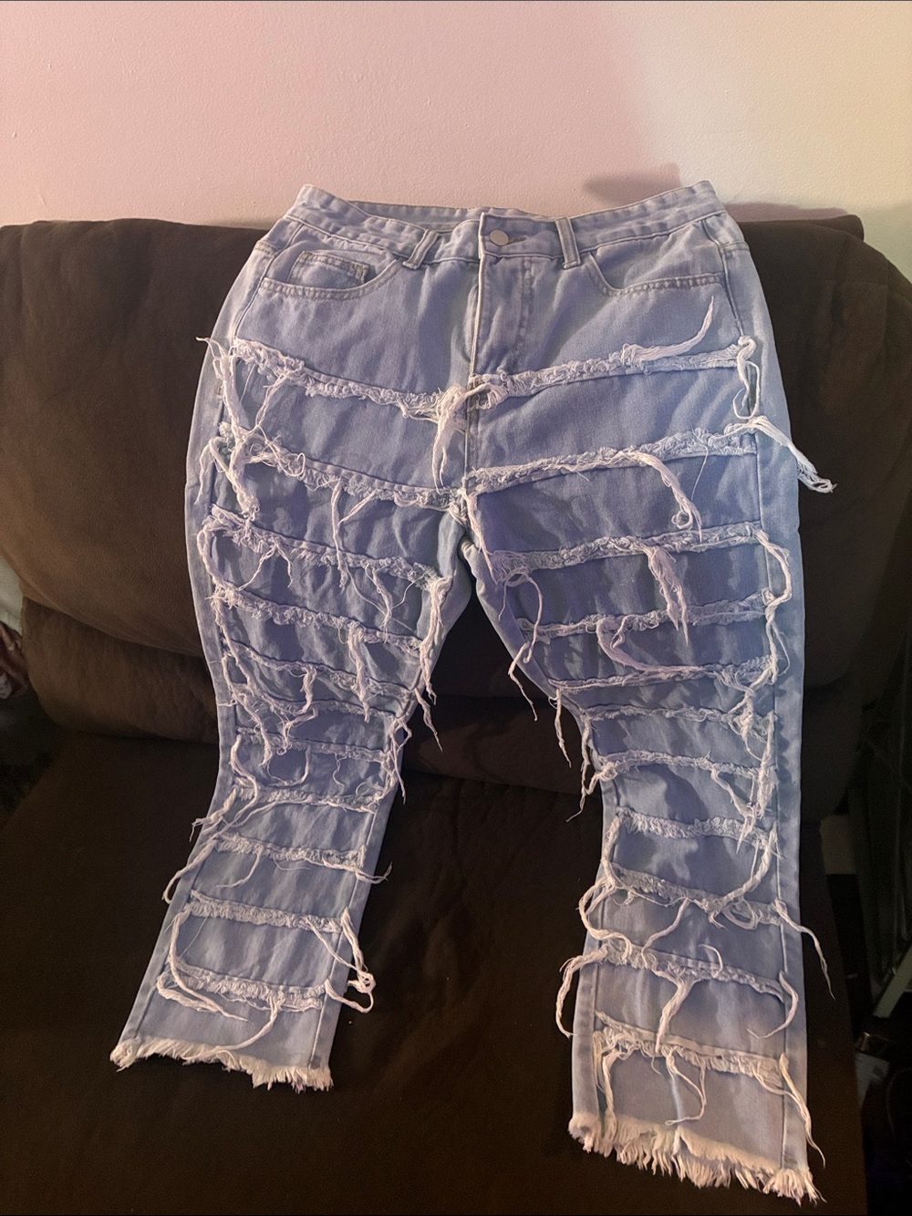 Light Blue Distressed Straight Jeans for Men